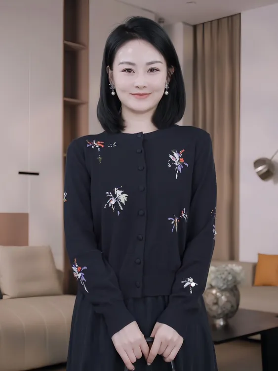 Nuovo Borgo 手工钉珠羊毛天丝烟花刺绣针织开衫含桑蚕丝上衣2502