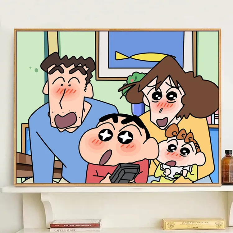 蜡笔小新全家福diy数字油画手工绘填涂色丙烯油彩画 小新一家挂画