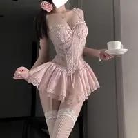大码碎花鱼骨聚拢马甲裙女蕾丝显瘦性感夏季纯欲风连衣裙连体