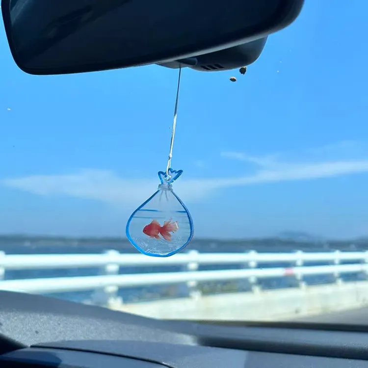 好运锦鲤汽车摆件口袋金鱼汽车挂件后视镜挂饰手工可爱车载装饰品