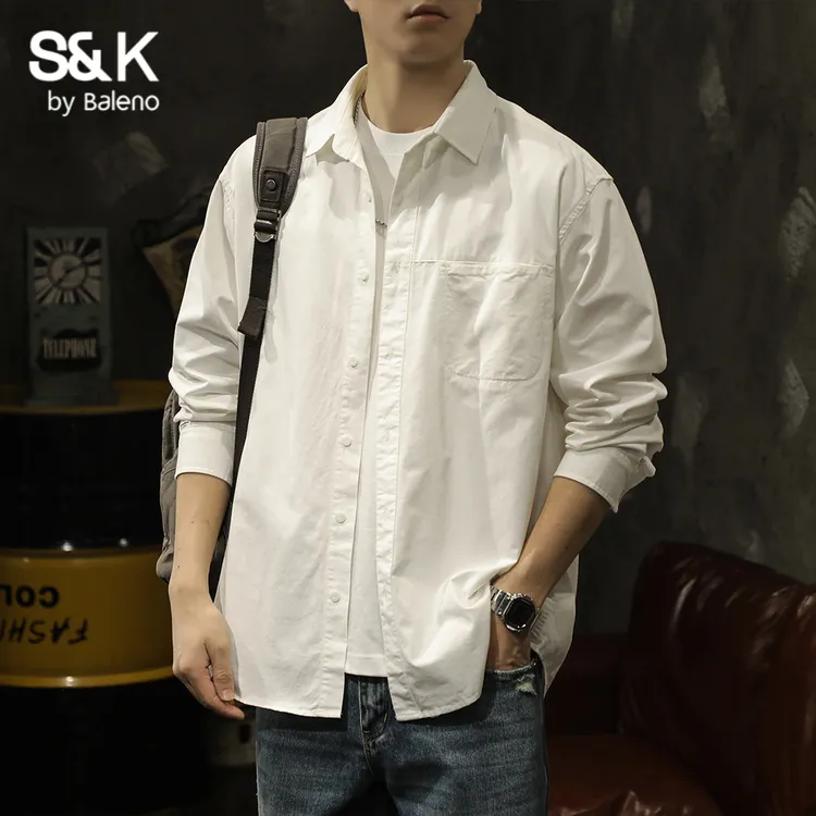 班尼路S&K重磅纯棉工装衬衫男款春秋季2025新款宽松休闲长袖衬衣