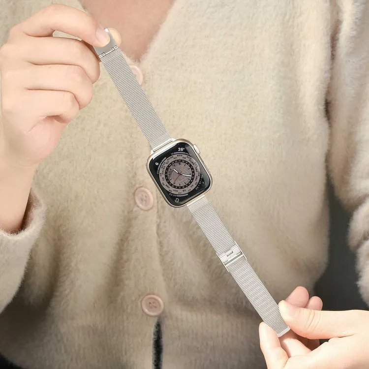 超薄不锈钢金属编织钢网带代用dw精钢手表带双保扣男女通用