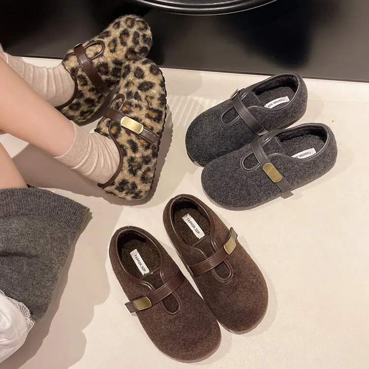 复古毛绒勃肯鞋2025新款时尚百搭毛毛豆豆鞋