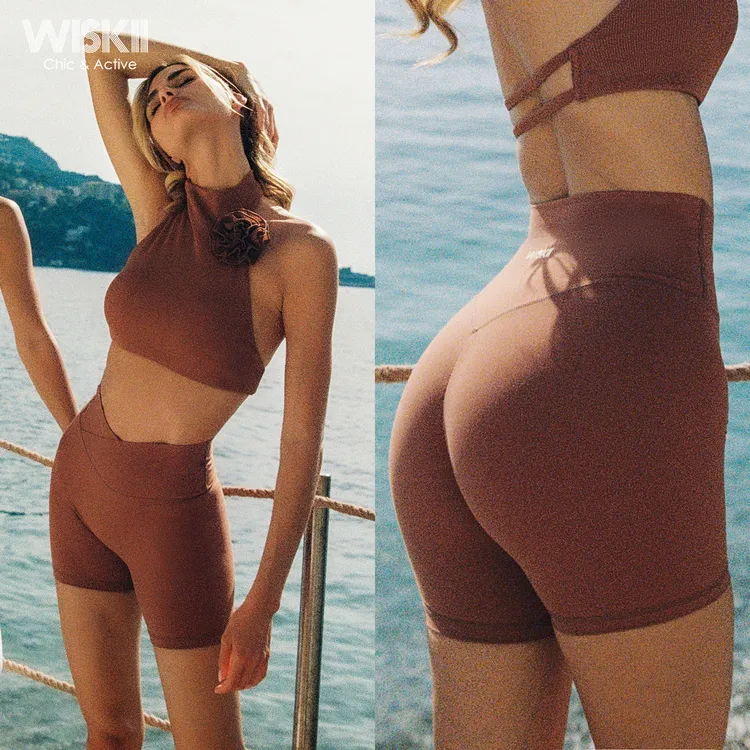 WISKII女士运动健身短裤户外无尴尬线瑜伽裤高腰显瘦紧身裤女