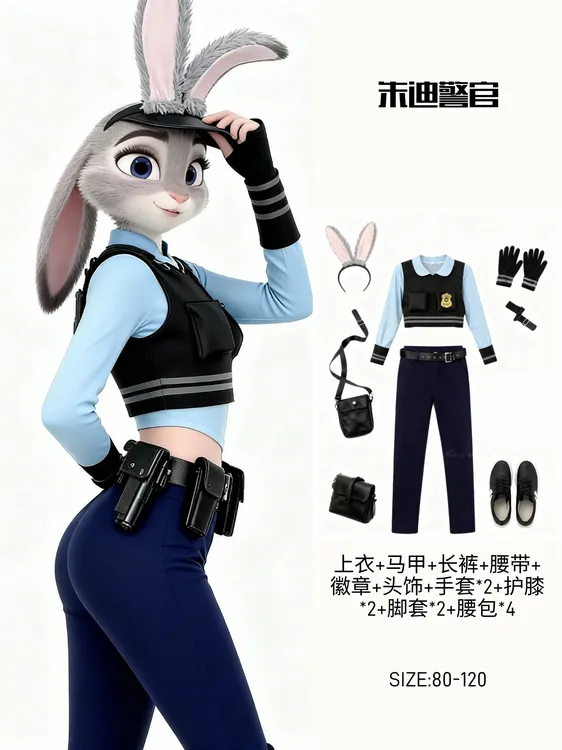 官方正版疯狂动物城兔子警官朱迪cosplay女款动漫演出服装约会