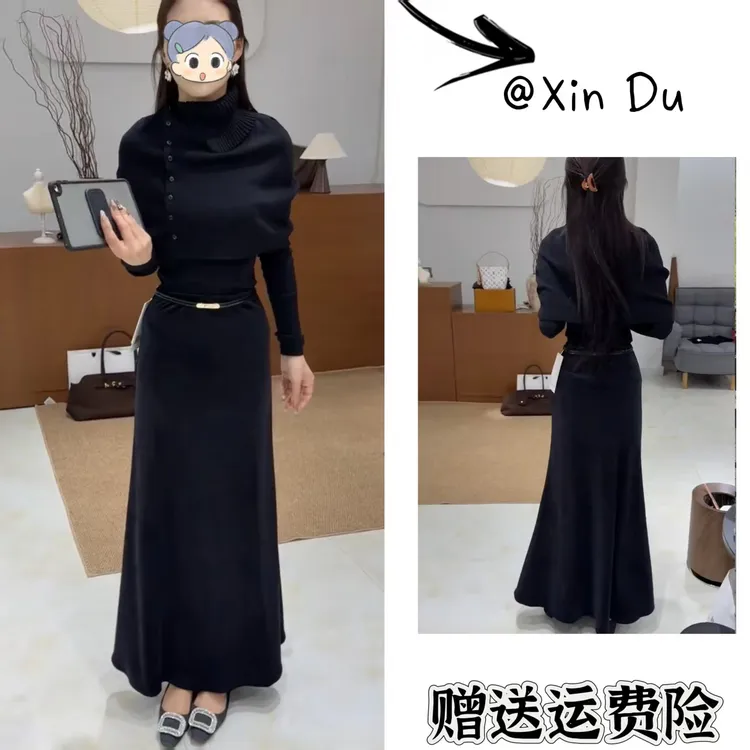 2025秋季新款时尚显瘦气质女士网红洋气两件套百搭款D23103