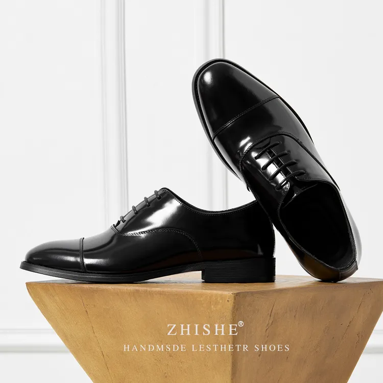 亮面尖头三接头皮鞋男商务正装牛津鞋真皮透气新郎结婚鞋男士皮鞋