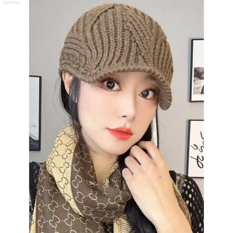 帽子新款2025韩版手工春秋季鸭舌帽毛线帽保暖包头网红针织爆款