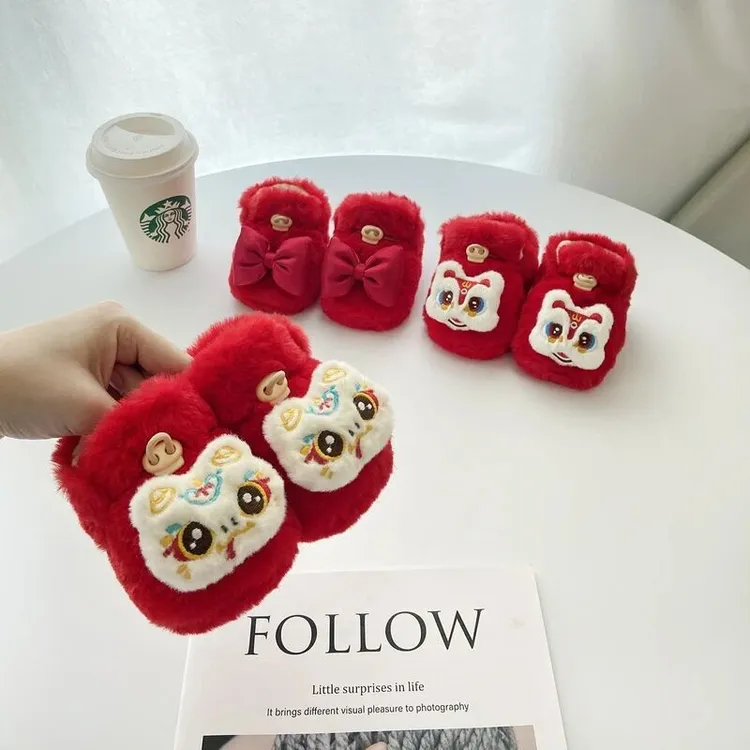 红色婴儿鞋秋冬款0-6-12个月小月龄婴幼儿宝宝鞋子满月百天马年LY