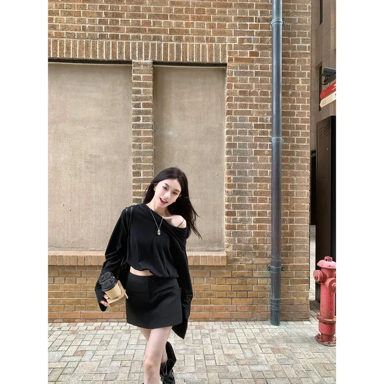 区区欧阳 巫师帽连帽针织T恤女秋季新款设计感小众宽松长袖上衣