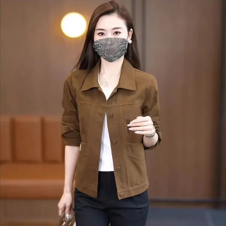 春秋韩版女夹克短外套休闲短款宽松小个子时尚女春秋季牛仔棉外套