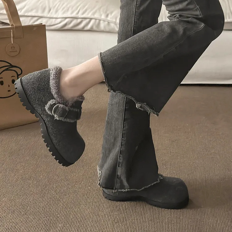 啄木鸟2024新款时尚勃肯鞋女冬复古加绒保暖毛毛鞋平底休闲棉鞋女