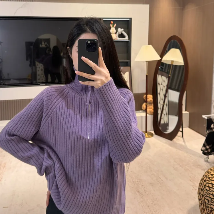 宿慕SUMU 韩版时尚半拉链套头针织衫11-11冬季新款纯色毛衣2199