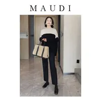 MAUDI色彩美学拼接高级感小众设计减龄针织圆领上衣垂感秋冬8204