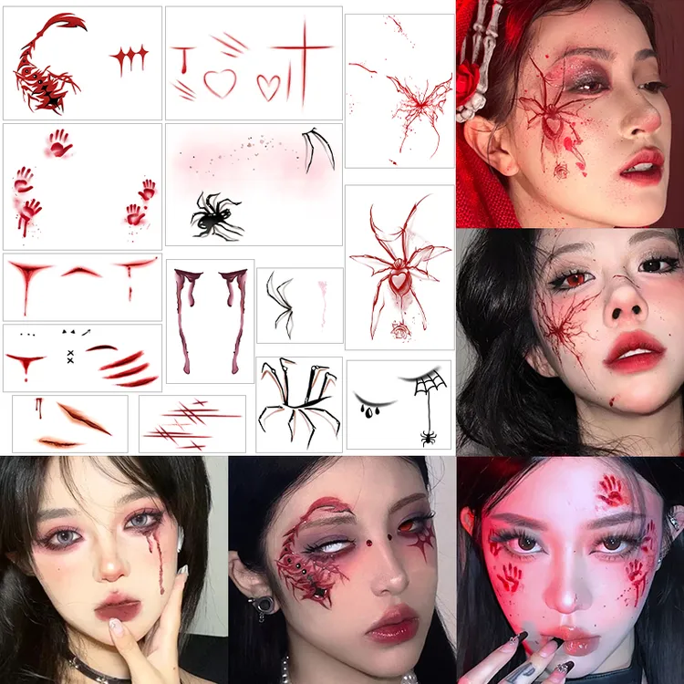 爆款万圣节cos恐怖妆容脸贴高颜值防水防汗通真伤疤狂欢派对男女