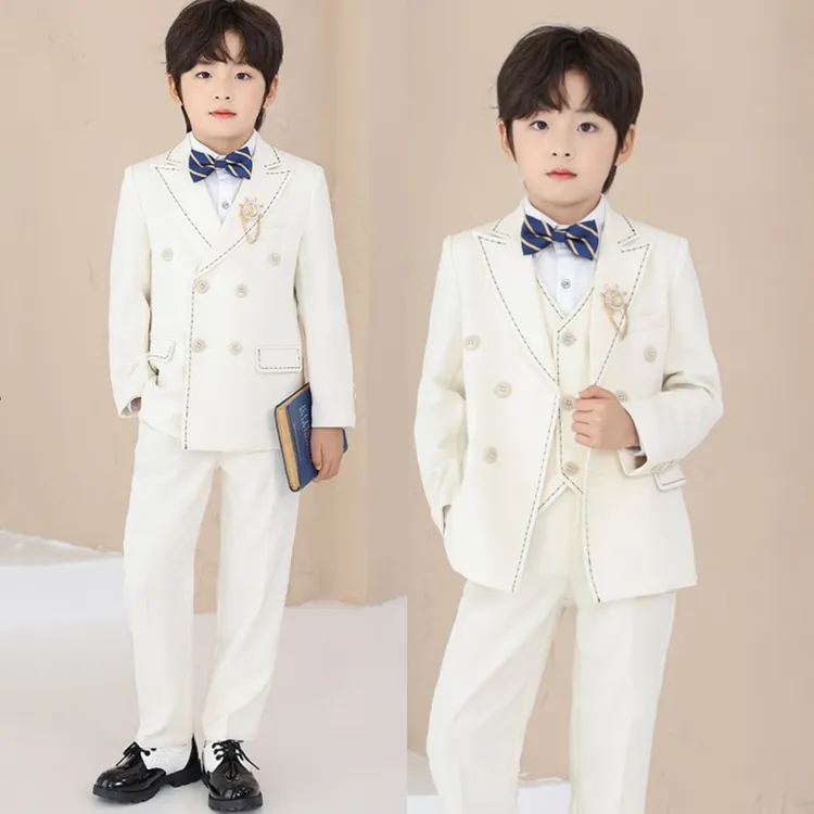 儿童西装套装冬季加绒白色西服小西服男童主持人男孩花童婚礼礼服