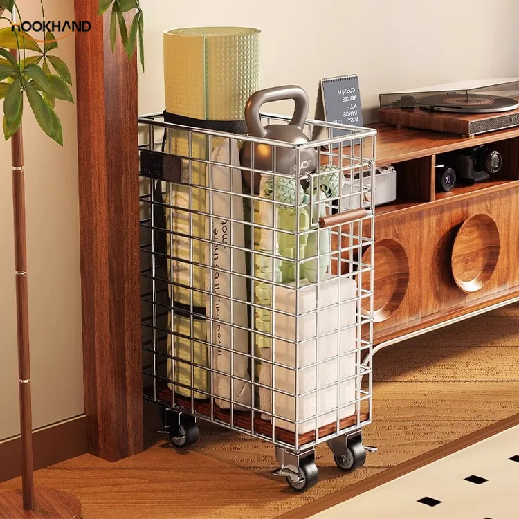 复古瑜伽垫收纳筐家用篮球类运动装备健身器材收纳哑铃夹缝置物架