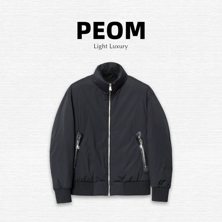 857807男士白鹅绒羽绒服夹克外套拼绵羊皮胎牛皮立领外套男款冬款