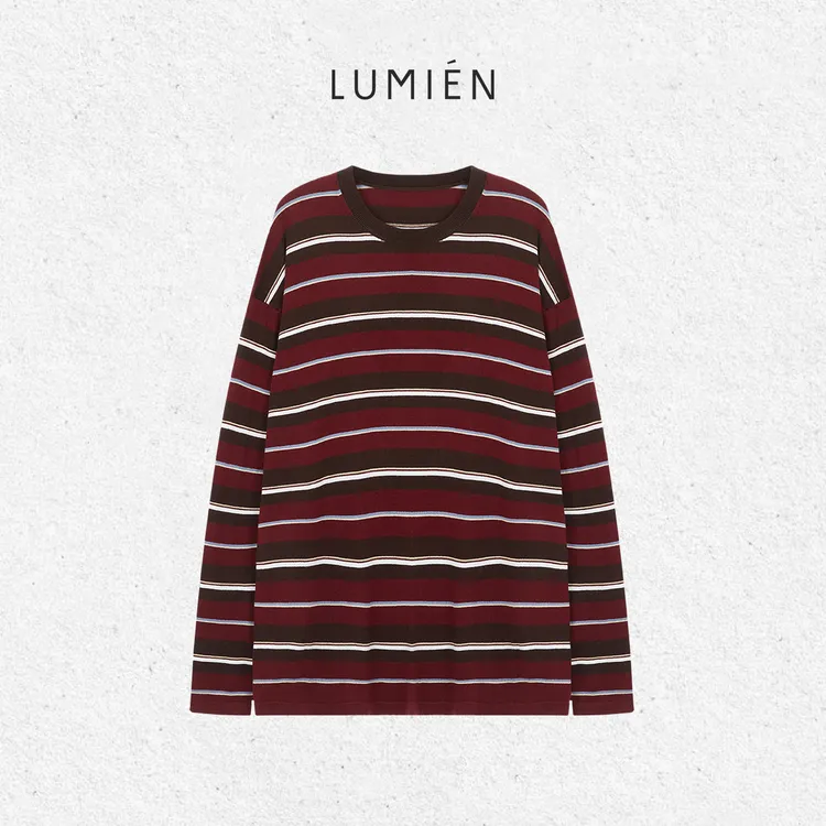 【LUMIEN 新品】复古慵懒风圆领桑蚕丝长袖条纹针织衫LX5ISS158