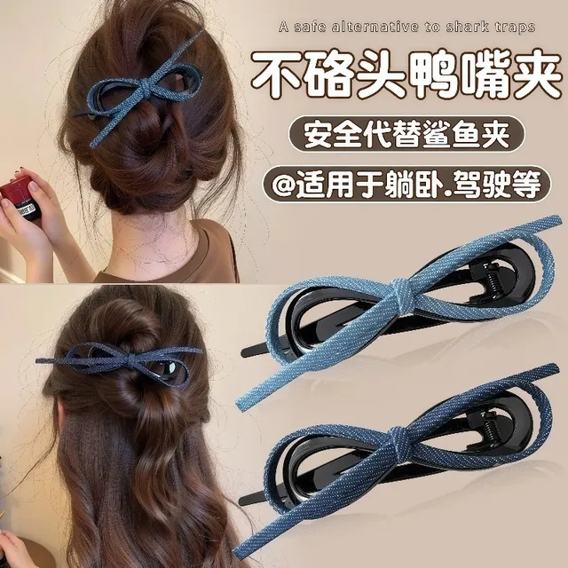 覆古牛仔蝴蝶结扭扭夹女高级感2025新款一字抓夹后脑勺盘发夹发饰