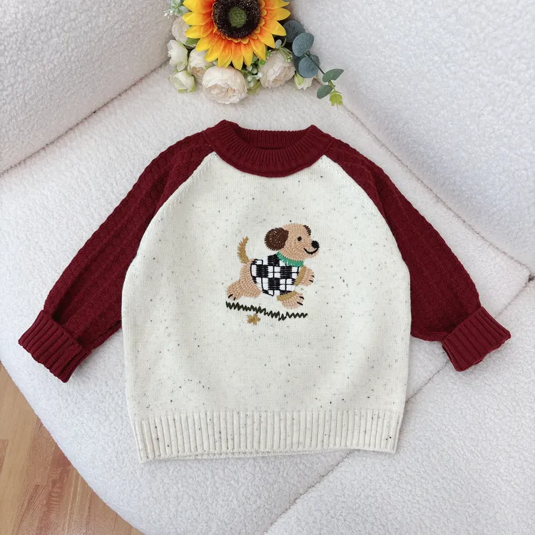 MOMOCO秋冬季新款男童可爱刺绣小狗套头毛衣77430230035