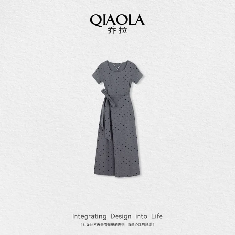 QIAOLA/乔拉【雾中铃铛】夏季针织波点收腰显瘦气质百搭连衣裙预售