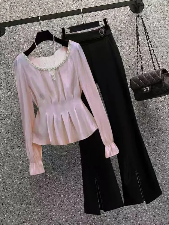 【纪朵研】8036#时尚气质显瘦收腰衬衫裤子套装2025秋季新款两件套