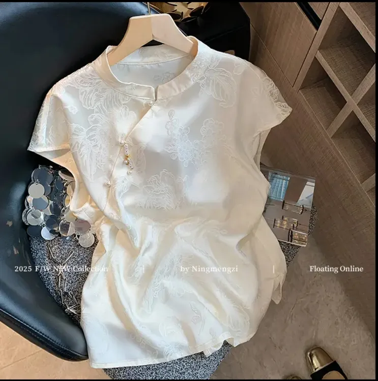 新中式暗纹提花斜襟无袖衬衫女夏季新款温柔气质小众国风背心