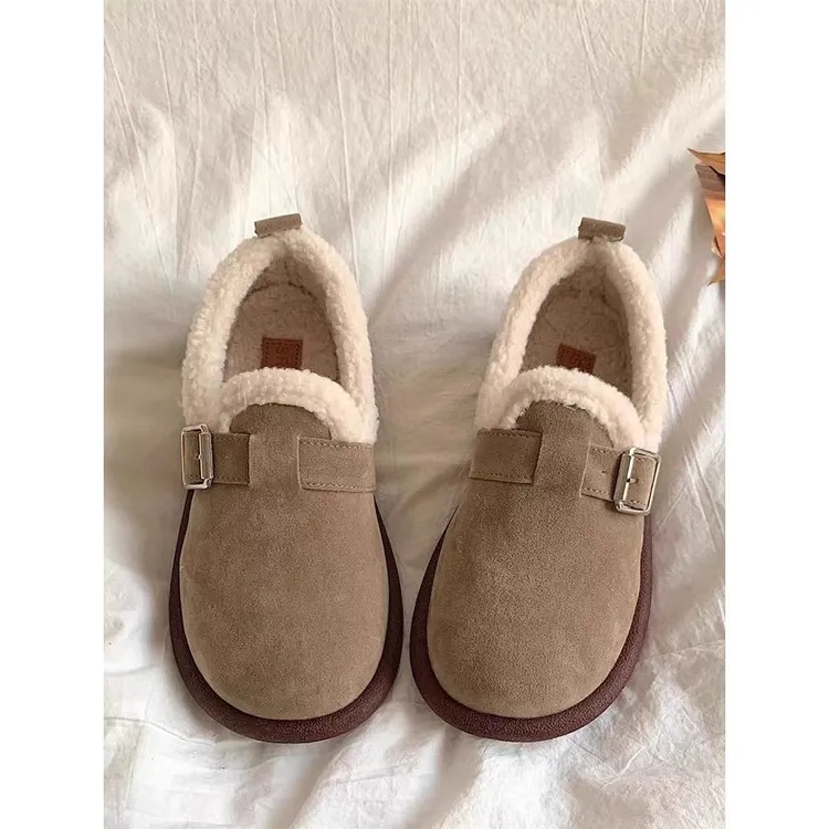 保暖豆豆鞋女秋冬2025新款一脚蹬复古文艺休闲鞋子防滑加绒勃肯鞋