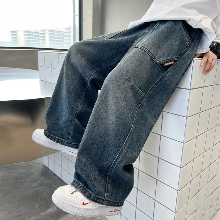 男童裤子春秋款2025新款儿童秋装阔裤牛仔裤宽松大童秋季痞帅长裤