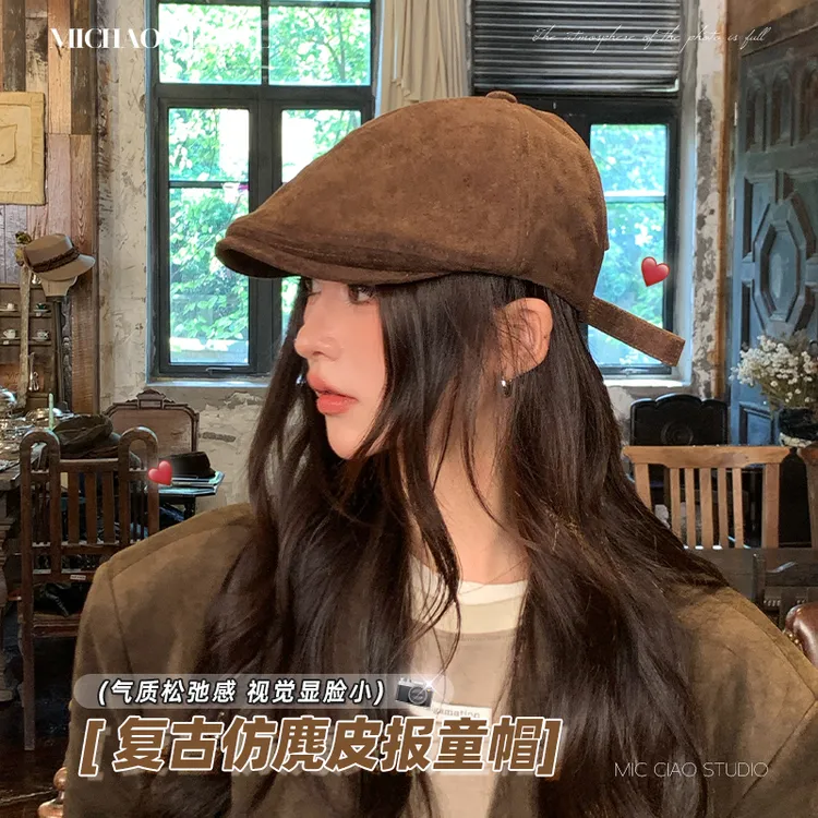 美拉德前进帽大头围2025新款反戴鸭舌帽显脸小复古画家报童贝雷帽
