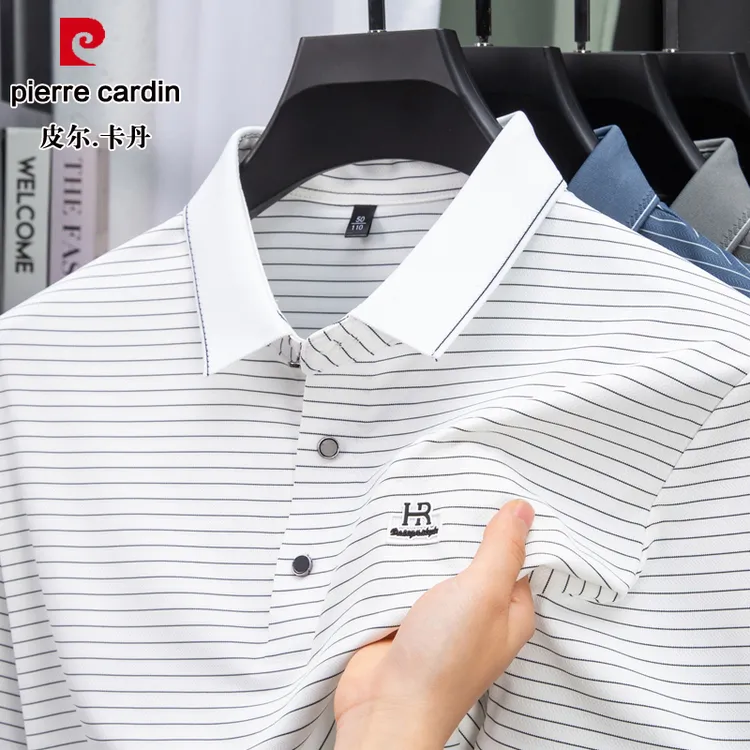 【皮尔卡丹】高档男士短袖POLO衫夏季新款中年翻领休闲宽松条纹T恤