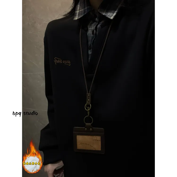 秋冬升级款假两件拼接衬衫领卫衣美式复古格子上衣学院风情侣外套