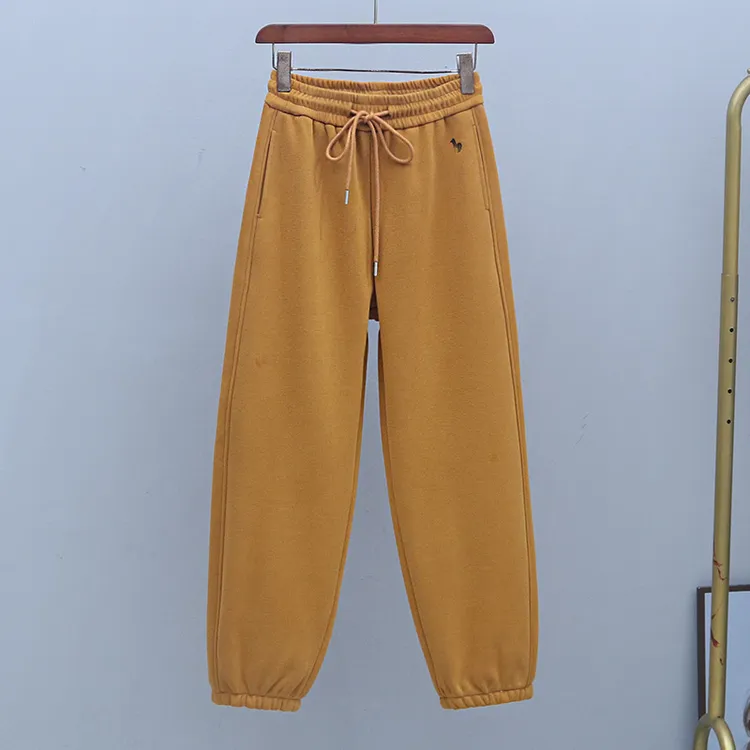 2025年冬季加绒加厚潮流显瘦休闲裤松紧腰刺绣百搭宽松束脚哈伦裤