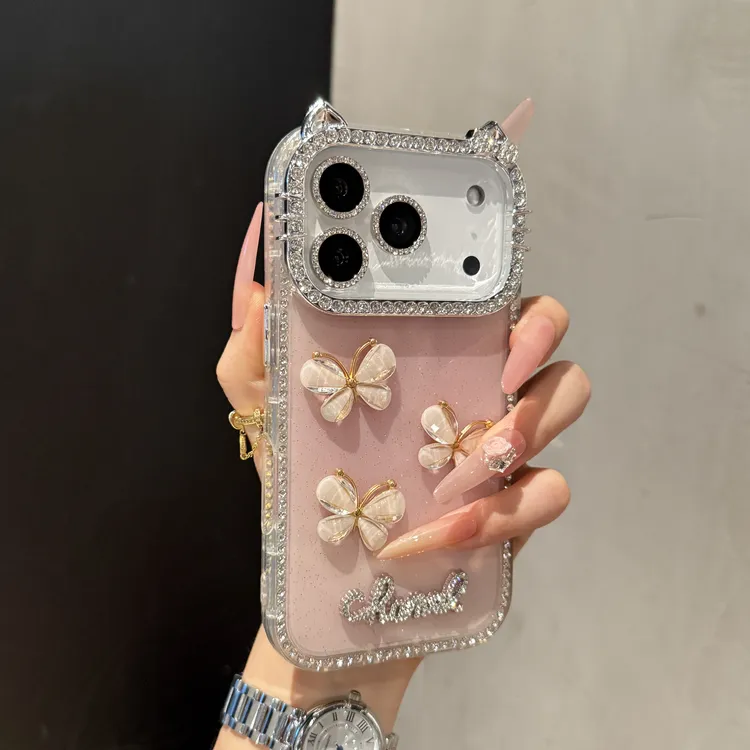 高级双面镶钻蝴蝶结适用苹果17promax手机壳iPhone16pro可爱15女
