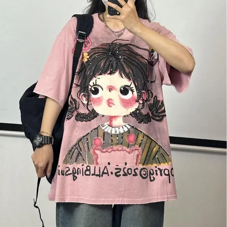 【小惜亦】辫子女孩大版宽松T恤夏季圆领休闲纯棉MX半袖
