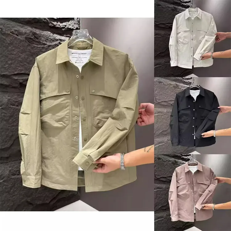 美式拼接潮流休闲夹克衫男士2025秋季网红翻领大口袋宽松舒适外套