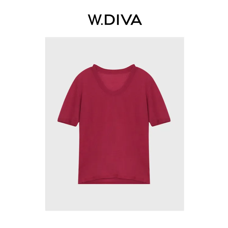 W.Diva【醇系美学】60支羊毛无缝工艺品质圆领短袖针织衫52Z012031