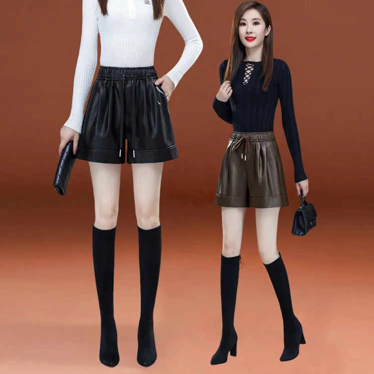哥弟阿玛施正品皮短裤女2025秋冬季新款高腰显瘦阔腿裤外穿皮靴裤