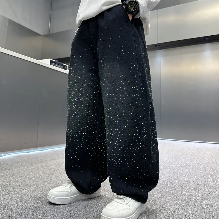 男童加绒裤子痞帅个性潮牌男童装儿童牛仔裤冬中大童过年洋气衣服