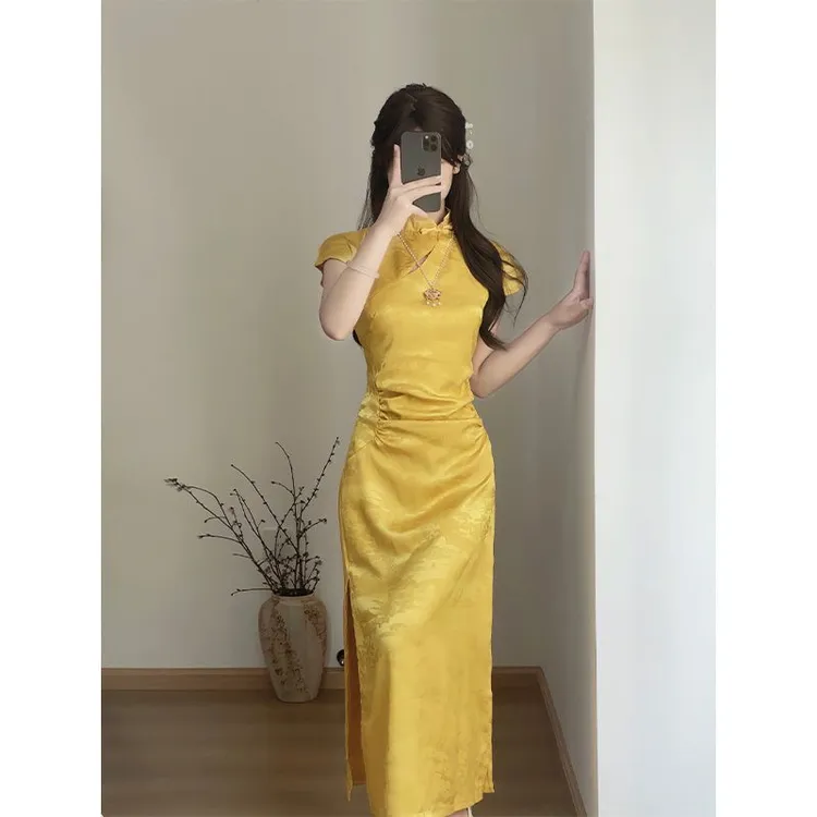 《江月》夏季新中式复古立领改良款旗袍收腰超气质显瘦连衣裙