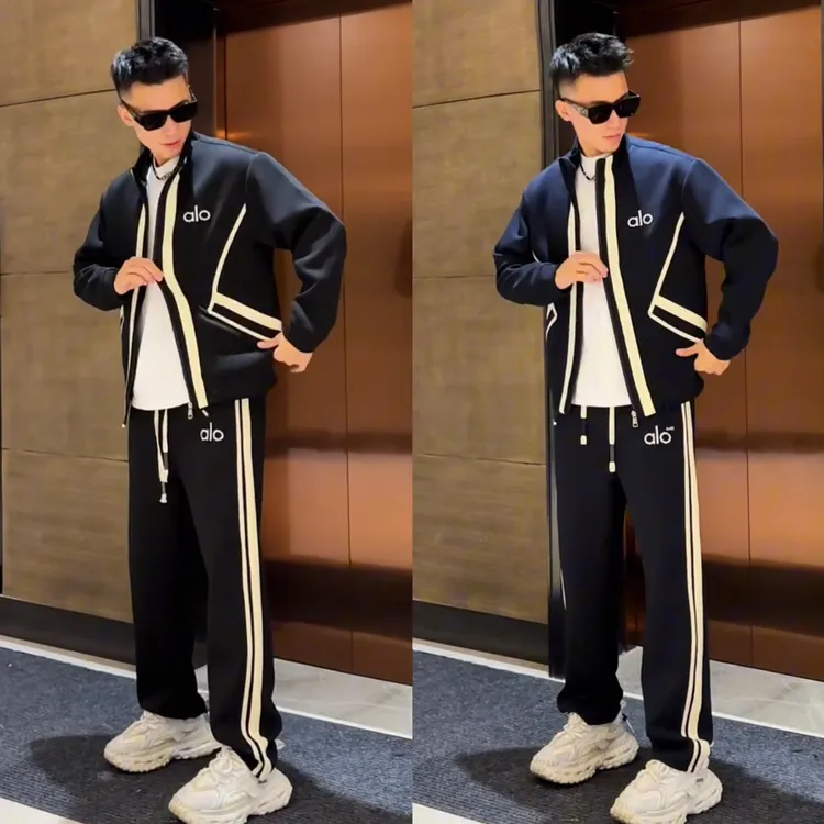 秋季新款字母撞色条纹休闲运动套装男高级痞帅百搭外套卫裤两件套