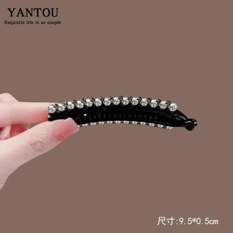 香蕉夹竖夹马尾珍珠发夹子后脑勺韩国气质小号防滑发卡女网红头饰