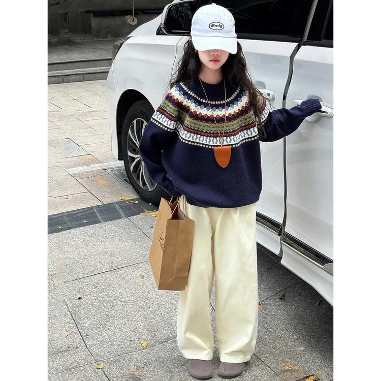女童毛衣2025新款秋冬装儿童洋气针织衫中大童装女孩加厚打底上衣