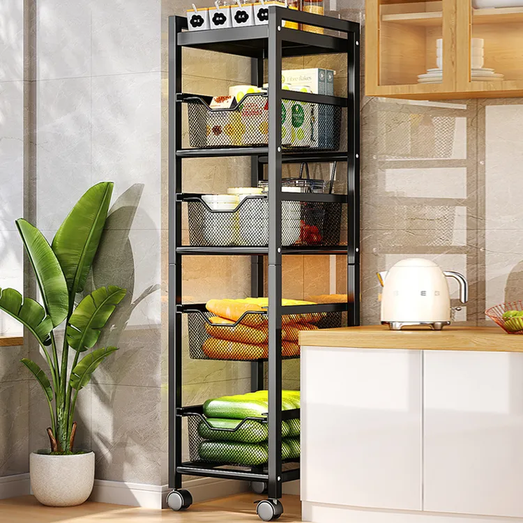 加厚多层置物架厨房夹缝落地多功能水果蔬菜收纳架家用储物架子