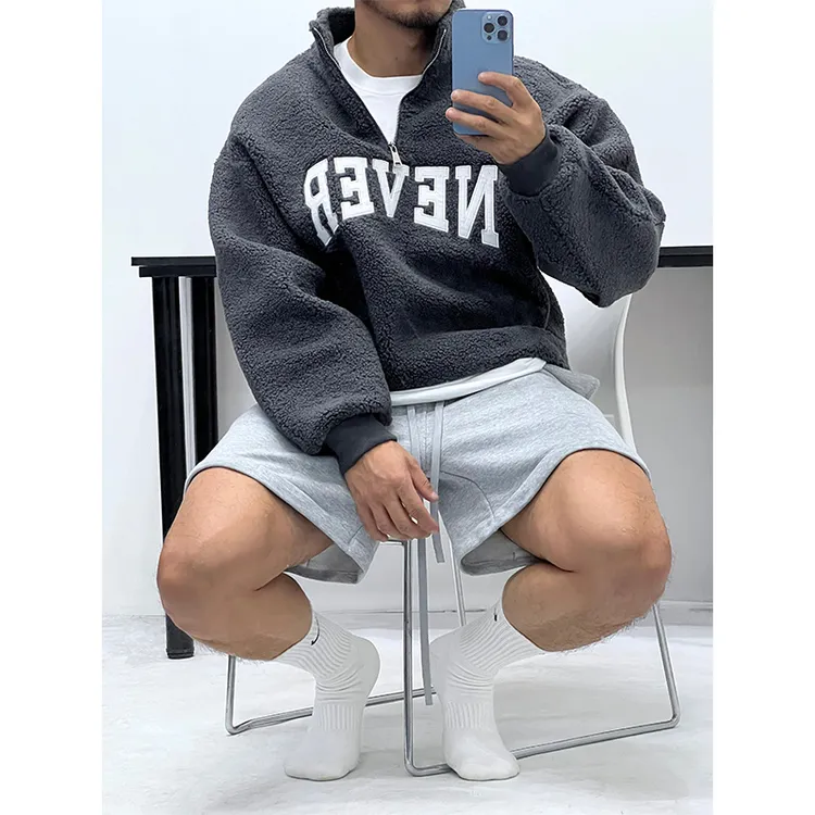 羊羔绒加厚宽松廓形套头外套！秋冬加绒保暖潮男不臃肿棒球服美式