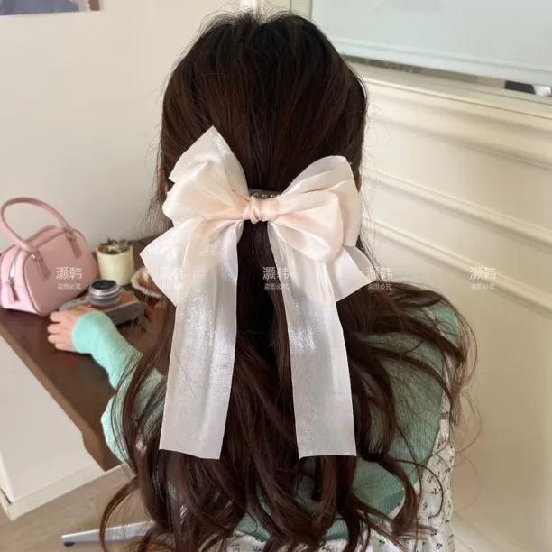 蔷薇柔纱！春夏甜欲网纱蝴蝶结发夹bling超仙顶夹后脑勺懒人鸭嘴夹