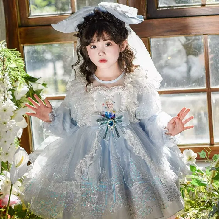 爱莎公主裙女童洛丽塔连衣裙子2025秋款高档篷篷纱裙花童礼服裙