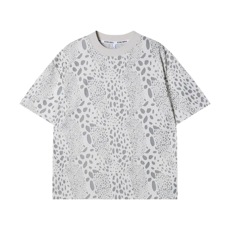 夏季高级感新款美式撞色豹纹短袖T恤复古百搭潮流情侣套头上衣