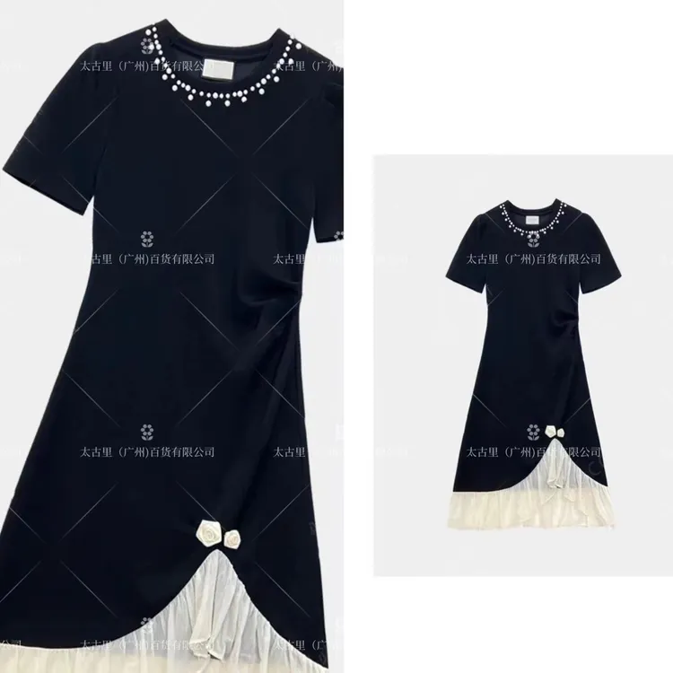 【FF专属】【34】夏季拼接蕾丝优雅时尚钉珠玫瑰花连衣裙JC-A1699